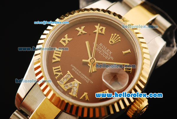 Rolex Datejust Automatic Movement ETA Coating Case with Brown Dial and Gold Roman Numerals - Click Image to Close